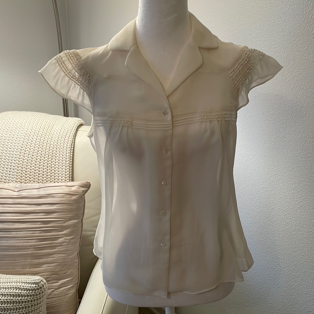 Women’s Cap Sleeve See-Through Cream Top - Picture 1 of 5